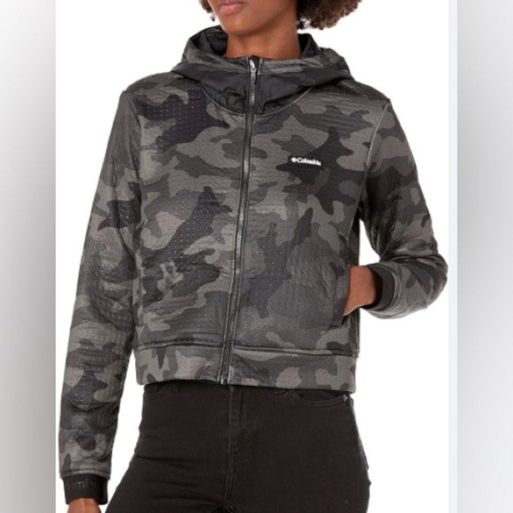 Columbia Northern Canyon Hoodie Style Jacket Fleece Lined Black Camo Women XL